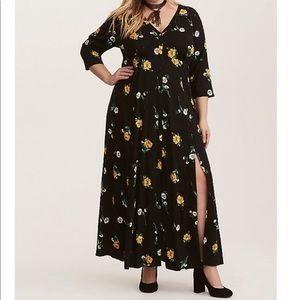 Torrid Black Floral Crochet Challis Maxi Dress